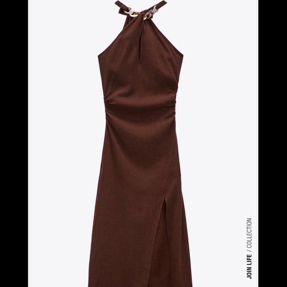 Zara linen blend chain halter dress - Picture 2 of 8